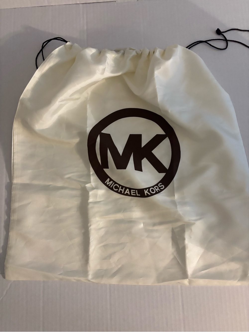Michael Kors Large Cream Drawstring Dust Bag with Brown MK Logo 20x22”